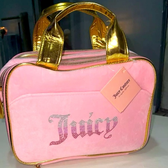 Juicy Couture Pink Gold Velour Cosmetic Travel Bag Makeup Storage Saxious NWT - Picture 8 of 8